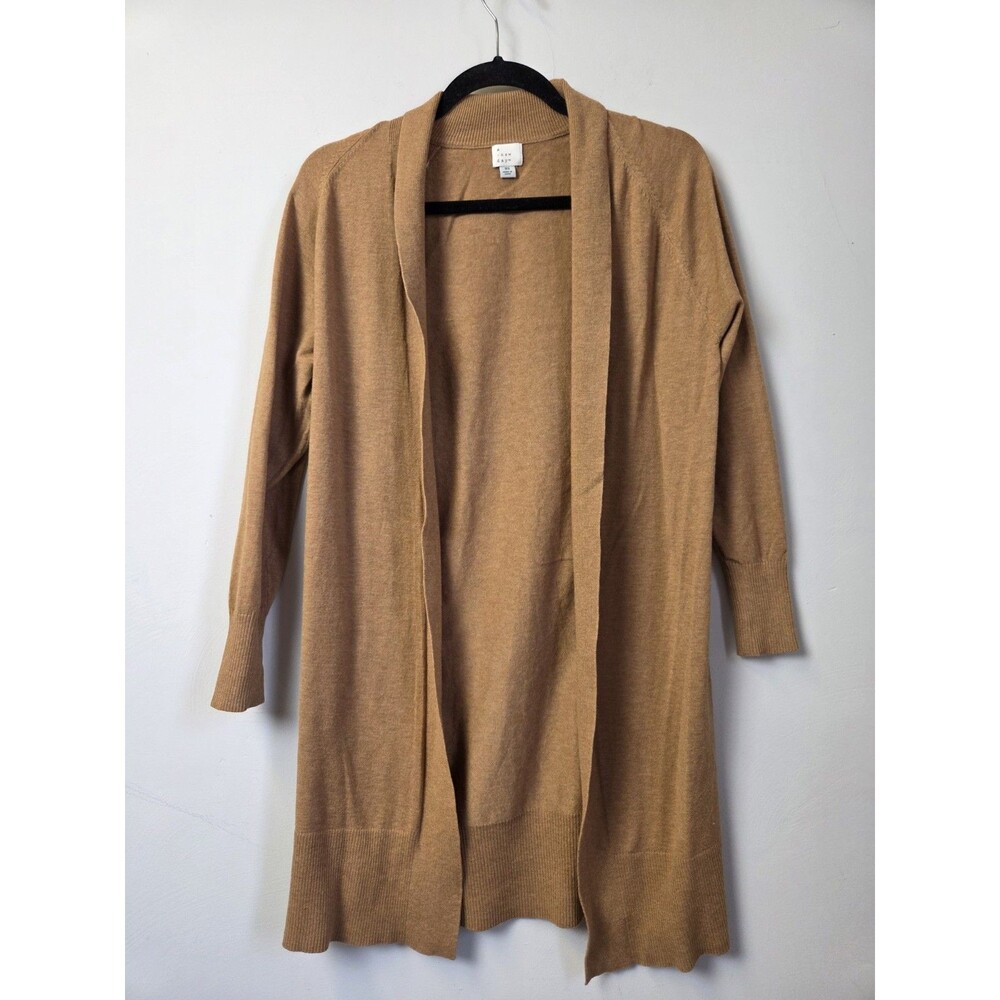 A New Day Womens Camel Brown Open Front Longline Cardigan Sweater Size XS